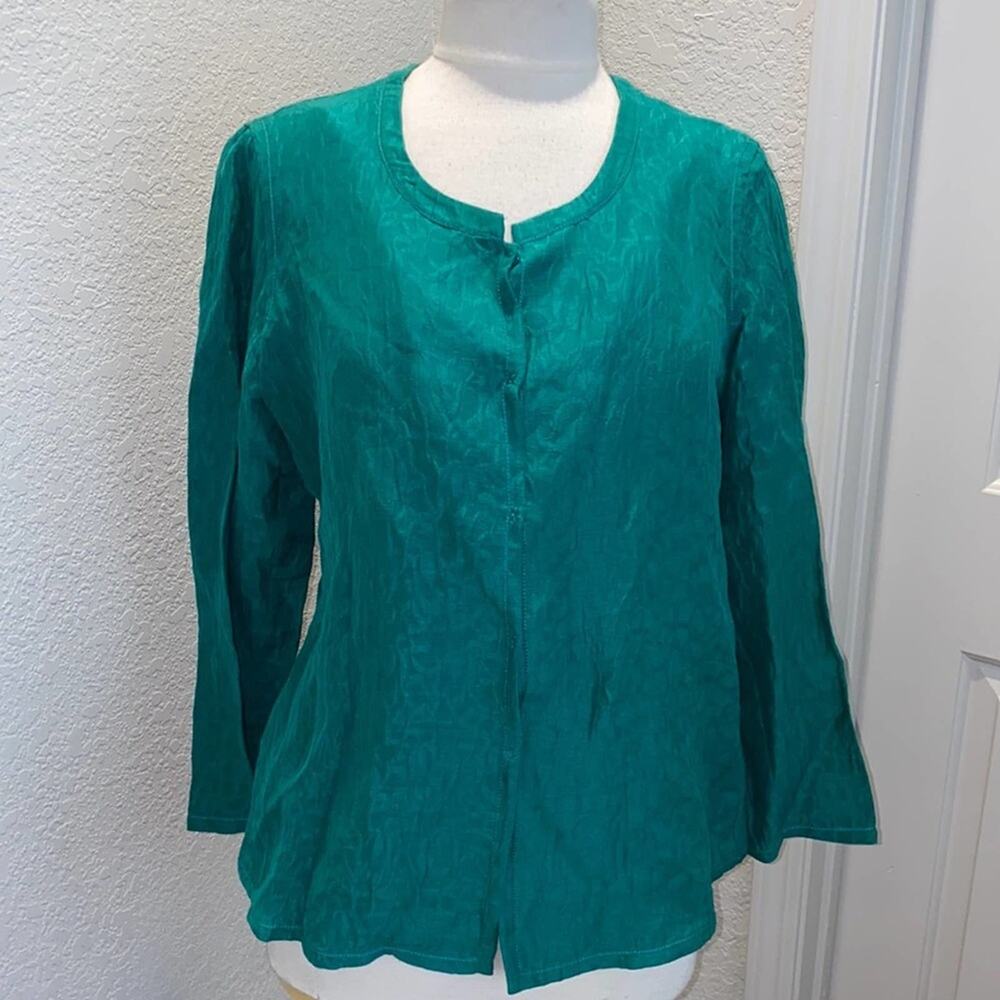 Nurture Green Long Sleeve Silk/Linen Top EUC Sz S Women’s Textured Lightweight